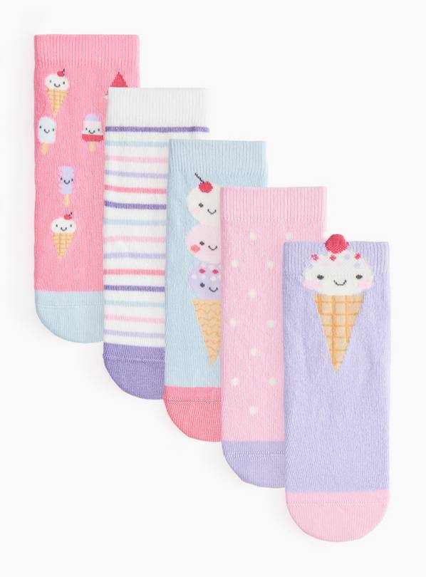 Ice Cream Print Ankle Socks 5 Pack 9-12 Infant